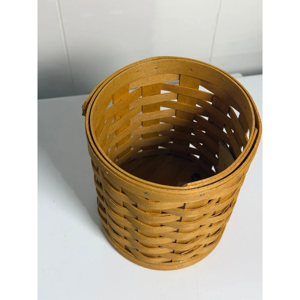 Longaberger Small Canister Basket Brown Wood Woven Kitchen Storage Lid 2004